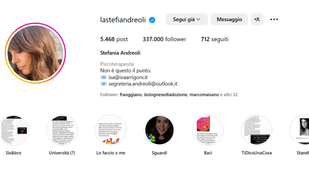 Profilo Instagram di Stefania Andreoli