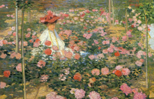 Fiori d’arte e storici: la mostra “Flora, l’incanto dei fiori” Oscar Ghiglia, La signora Ojetti nel roseto (dettaglio), 1907, olio su tela. Courtesy Società di Belle Arti, Viareggio
